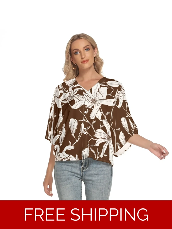 Motiff Shop Bat Sleeve V-Neck Top